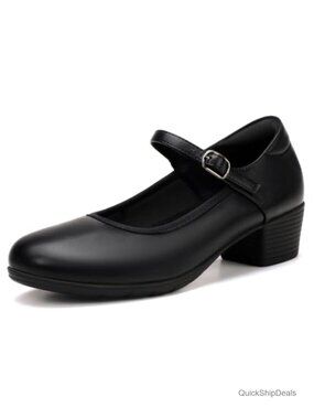 IDIFU Mary Jane Shoes Women Closed Toe Low Block Heel Dress Pumps